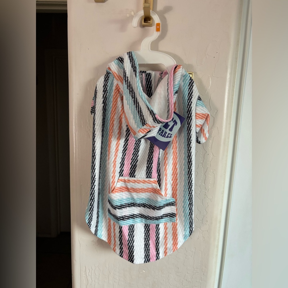 NWT Pet Apparel Striped Hooded Poncho with Pocket, Size M